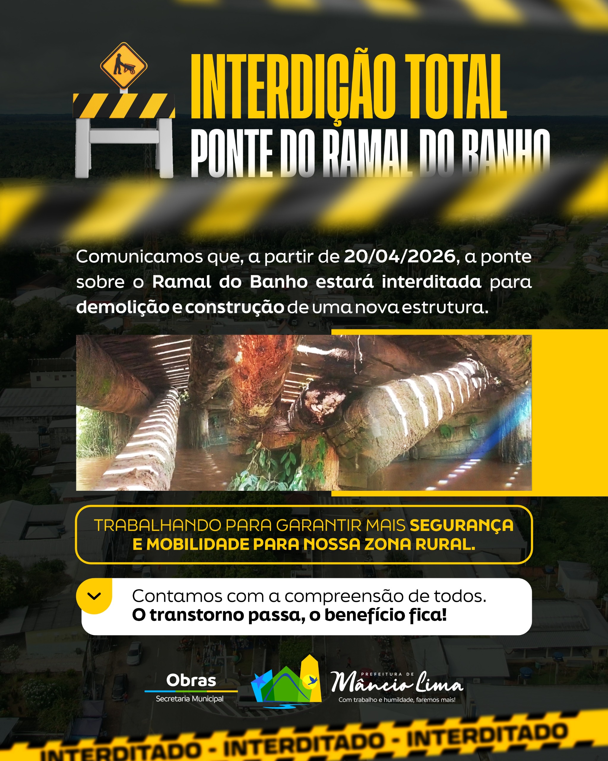 Ponte do Ramal do Banho será interditada a partir das 13h desta terça-feira (20)