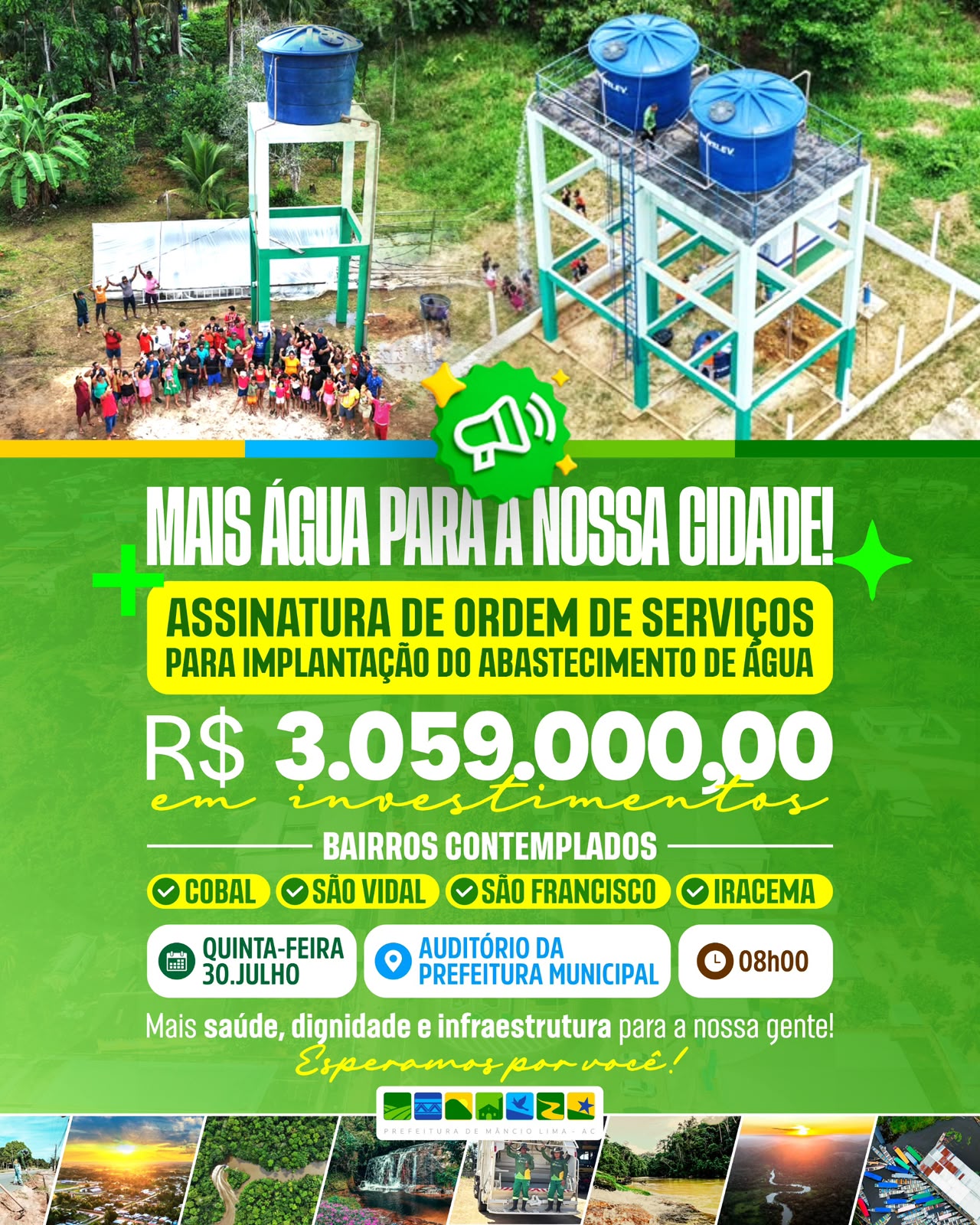 Água para transformar vidas: investimento R$ 3 milhões vai ampliar abastecimento em quatro bairros de Mâncio Lima
