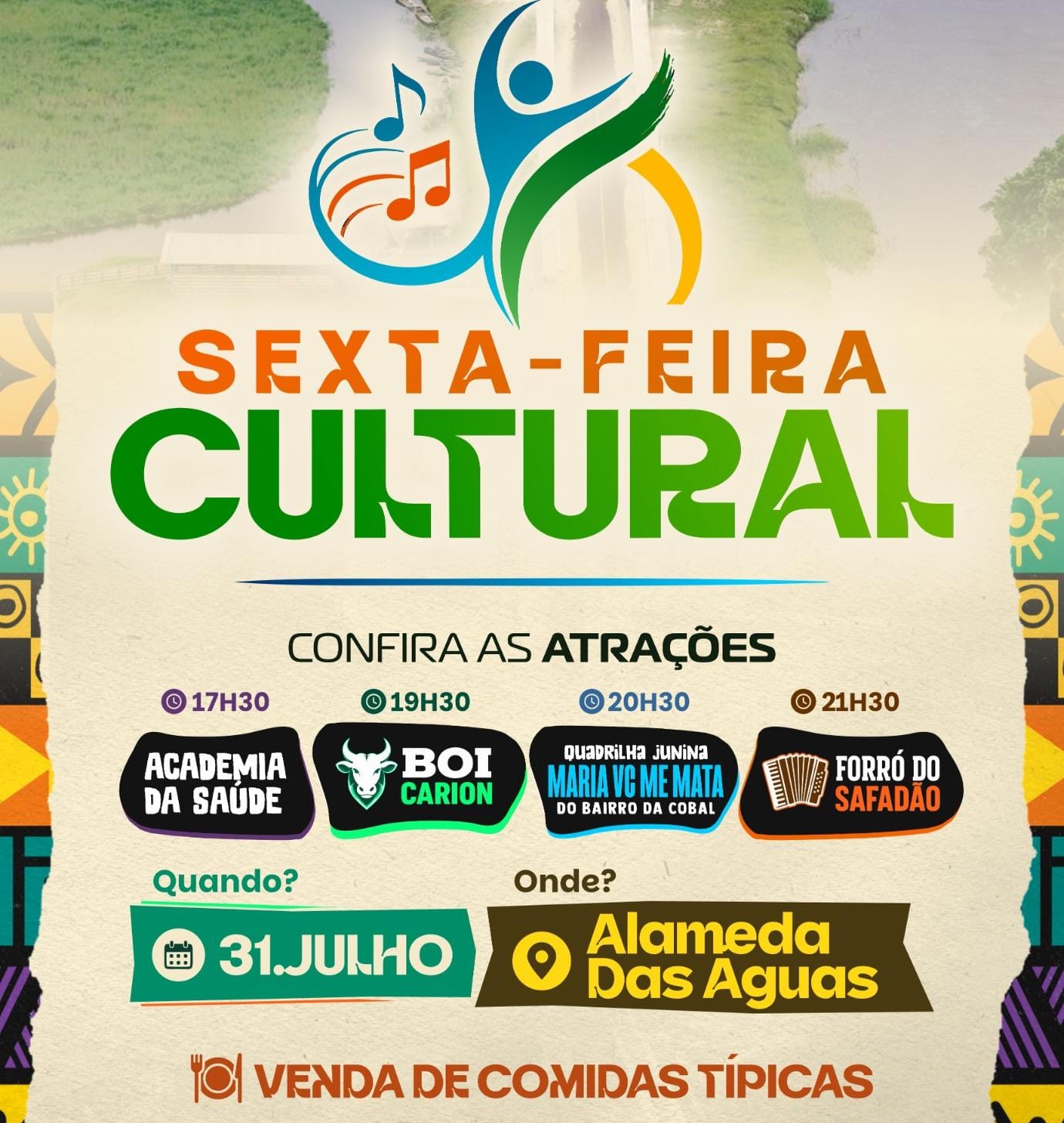 Sexta Cultural reúne música, tradição e gastronomia em mais uma noite de celebração na Alameda das Águas