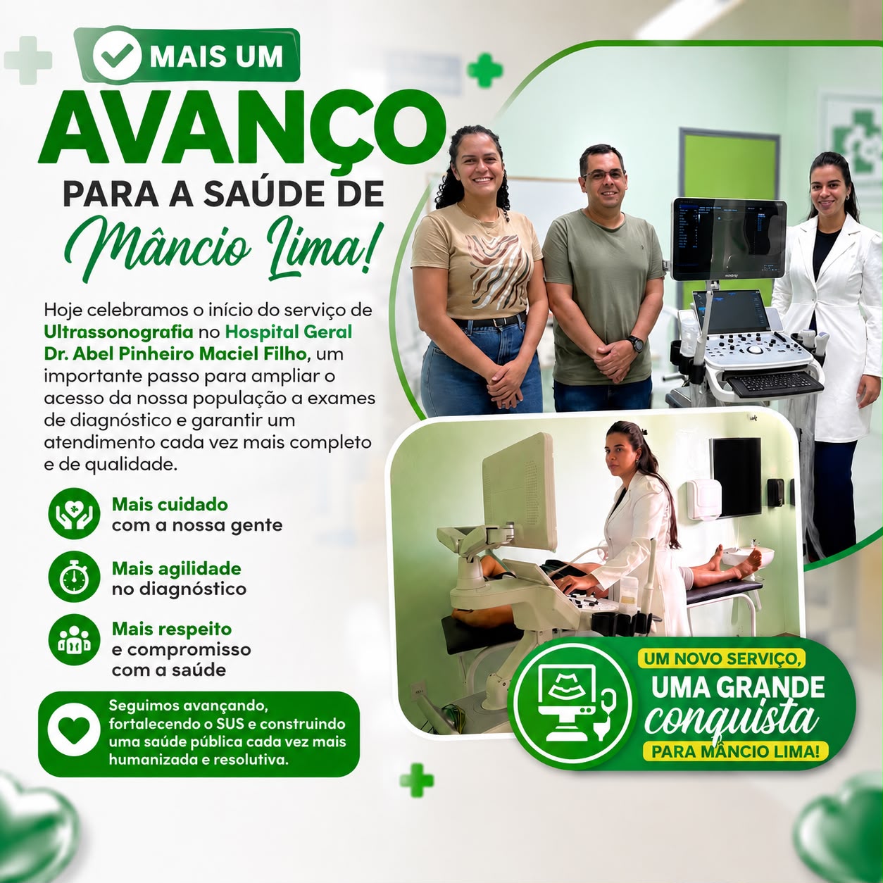 Saúde de Mâncio Lima avança com início do serviço de ultrassonografia no Hospital Dr. Abel Pinheiro
