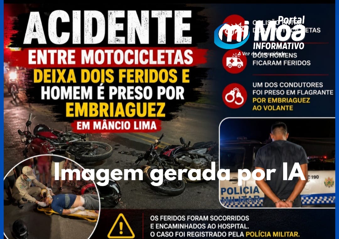 Acidente entre motocicletas deixa dois feridos e homem é preso por embriaguez em Mâncio Lima