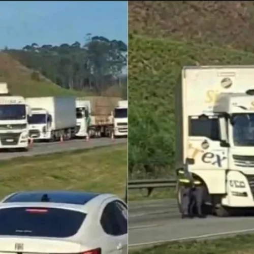 Motorista é resgatado após carreta com falsa bomba fechar via de SP