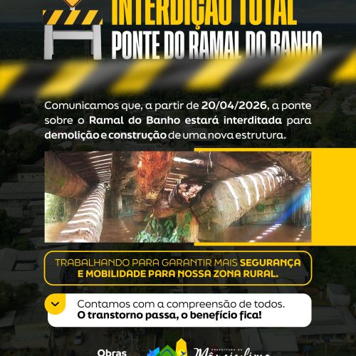 Ponte do Ramal do Banho será interditada a partir das 13h desta terça-feira (20)