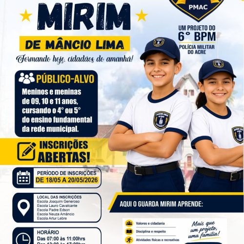 Prefeitura de Mâncio Lima inicia inscrições para projeto Guarda Mirim voltado a crianças da rede municipal