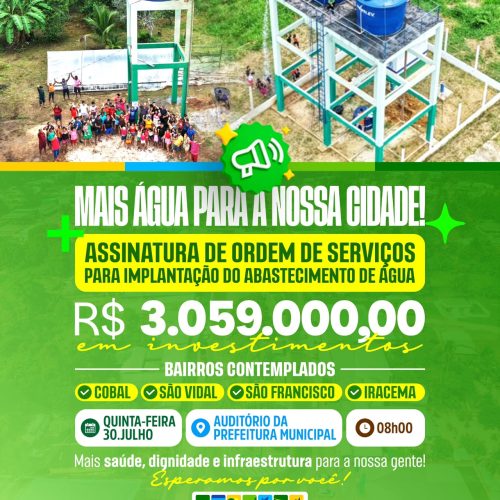 Água para transformar vidas: investimento R$ 3 milhões vai ampliar abastecimento em quatro bairros de Mâncio Lima