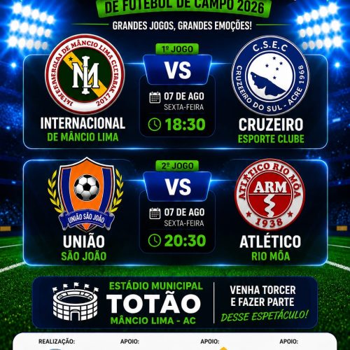 Mâncio Lima abre a Copa Juruá 2026 e recebe a elite do futebol regional no Estádio Totão