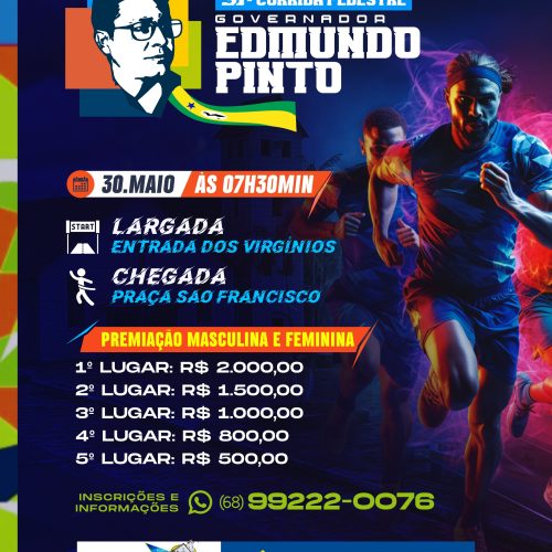 Mâncio Lima se prepara para a 31ª Corrida Pedestre Governador Edmundo Pinto, em comemoração aos 48 anos da cidade