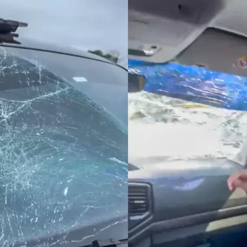 Carro de Eduardo Velloso é atingido por urubu e tem para-brisa destruído