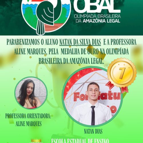 Aluno da Escola 1º de Maio em Mâncio Lima conquista medalha de ouro na Olimpíada Brasileira da Amazônia Legal