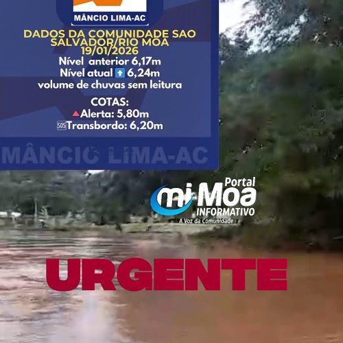 Rio Moa ultrapassa a cota de transbordamento e atingiu 6,24 m